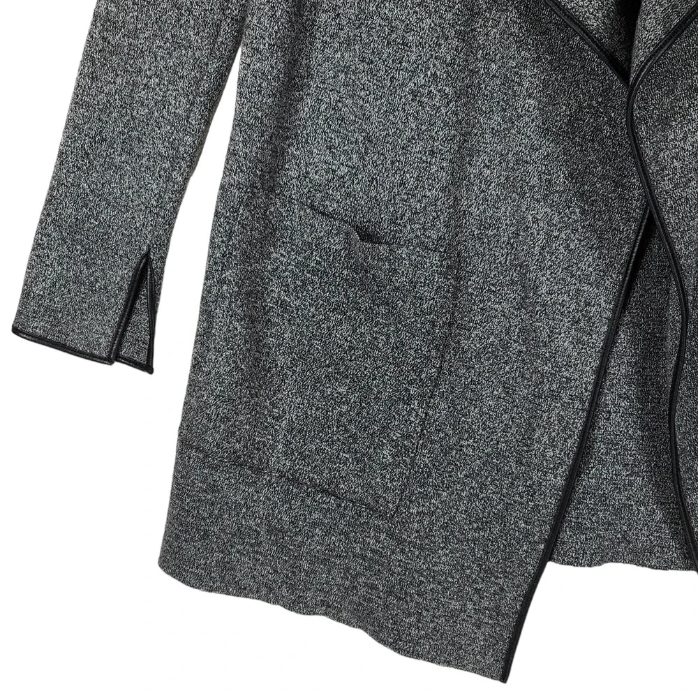 Zara‎ S Womens Cardigan Sweater Gray Black Oversized Open Front Faux Leather